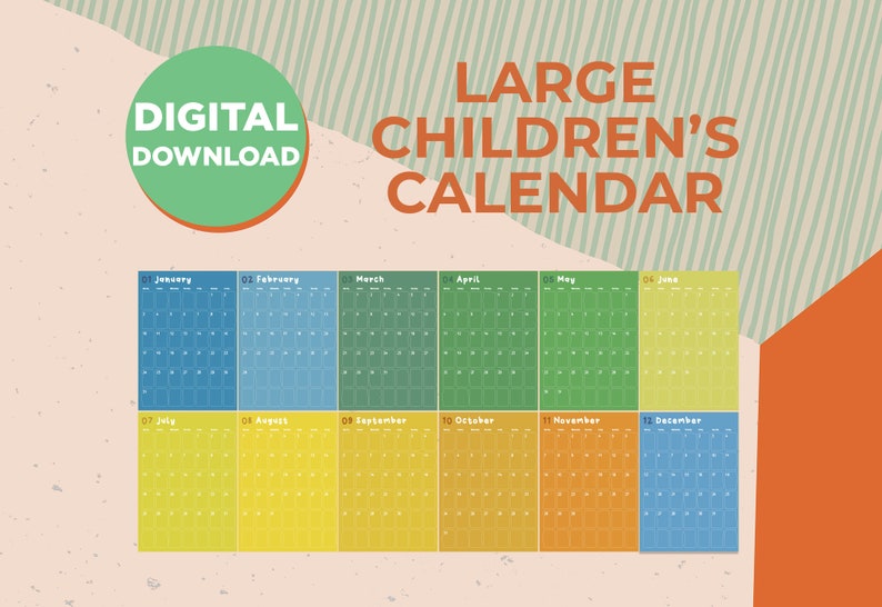 2022 Kids Wall Calendars Printable Kids Planner Instant Etsy
