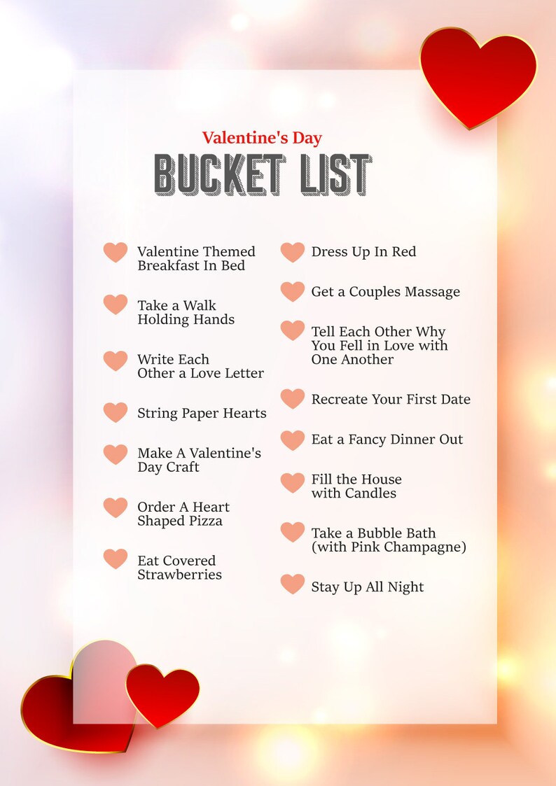 Printable to Do List Valentines Day Bucket List Game | Etsy