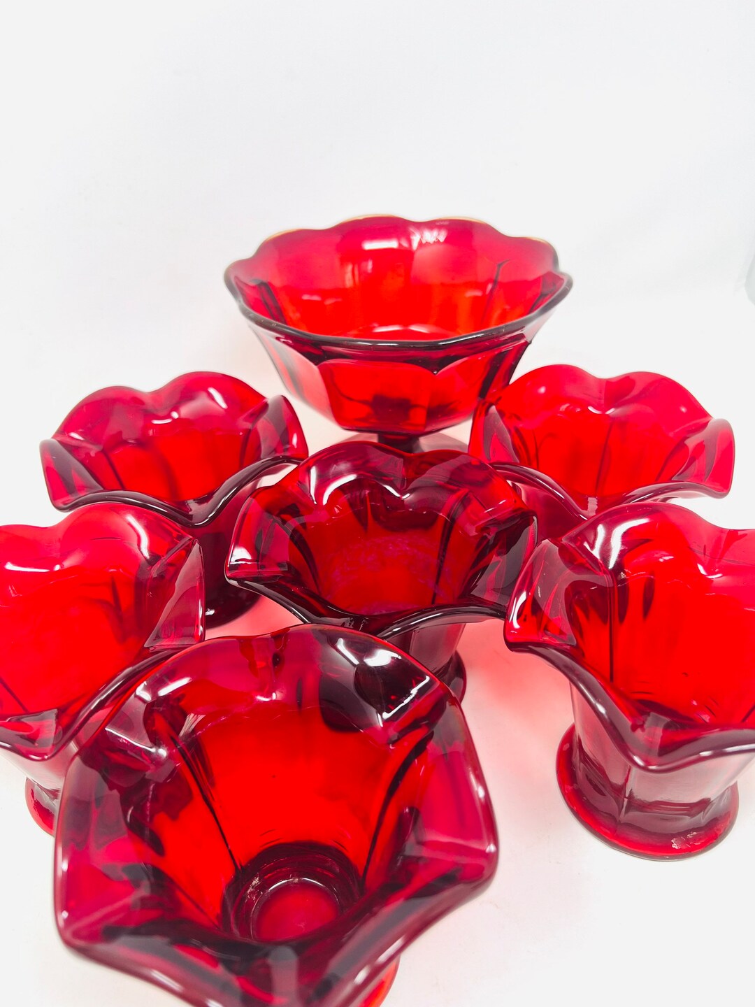 1970s Ruby Red Glass Pudding and 6 Serving Dishes. Scalloped Etsy