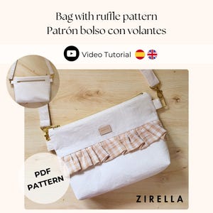 Patrón de costura bolso bandolera con volante PDF principiante - Ruffled bag sewing pattern PDF beginner friendly crossbody bag pattern