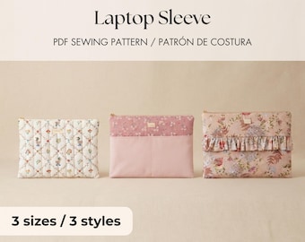 Laptop Sleeve PDF Sewing Pattern | Tutorial Patrón de Costura | 3 Sizes | Pocket, Ruffle & Basic