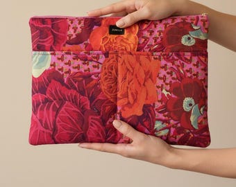 Laptop Sleeve 13 14 Inch – Red Pink Floral with Pocket
