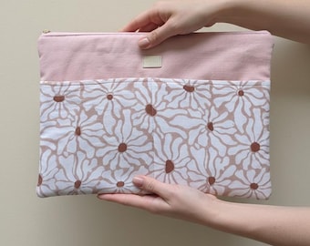 Laptop Sleeve 13 14 inch – Light Pink with Floral Pocket