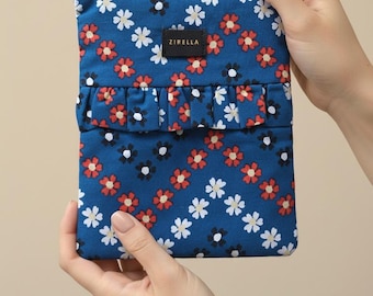 Kindle Sleeve – Blue Floral with Ruffle