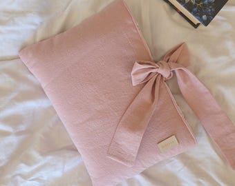Pink Cotton Book Sleeve with Bow Closure, Padded Journal Cover