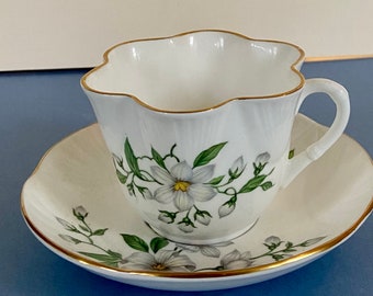 Vintage Mid Century Modern Crown Staffordshire Cup and Saucer with Flower Pattern