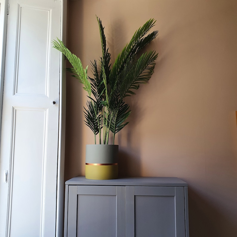 MELROSE 25cm Concrete Indoor Plant Pot | Extra Large Planter | Yellow ...