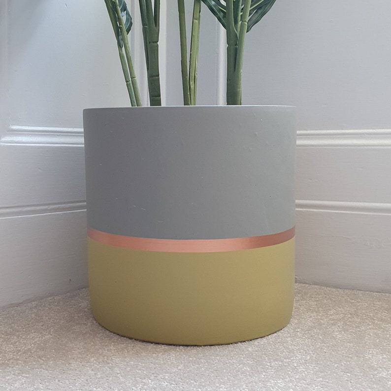 MELROSE 25cm Concrete Indoor Plant Pot | Extra Large Planter | Yellow ...