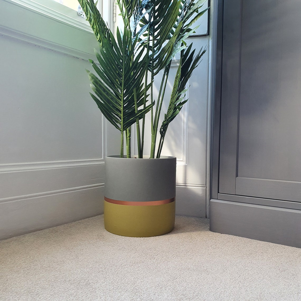 MELROSE 25cm Concrete Indoor Plant Pot | Extra Large Planter | Yellow ...