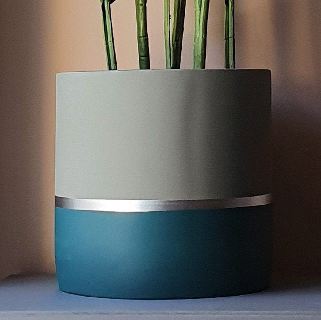 MELROSE 25cm Concrete Indoor Plant Pot | Extra Large Planter | Blue ...