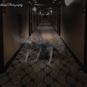 Haunted Horror Hotel Hallway Ghost Spirit in Distress Creepy Poltergeist Photography Digital Print Scary Paranormal
