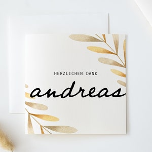 Dankeskarte PREMIUM personalisierbar, "HERZLICHEN DANK" mit Namen, Klappkarte quadratisch, 15,5x15,5cm, mit Umschlag, Abschiedsgeschenk