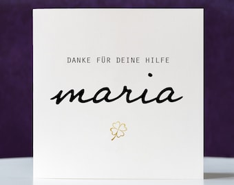 Dankeskarte personalisiert "DANKE für deine Hilfe" mit Namen, Klappkarte quadratisch, 15,5x15,5cm, mit Umschlag, dankbar, Abschiedsgeschenk