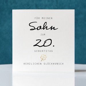 Geburtstagskarte Sohn zum 20. Geburtstag , Klappkarte quadratisch, zum 20. Geburtstag, personalisiert, mit Umschlag, auch für Tochter