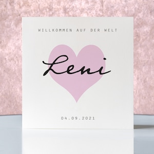 Karte zur Geburt, "Willkommen auf der Welt" mit Name, Klappkarte quadratisch, Faltkarte 15,5cmx15,5cm,mit Umschlag, personalisierbar