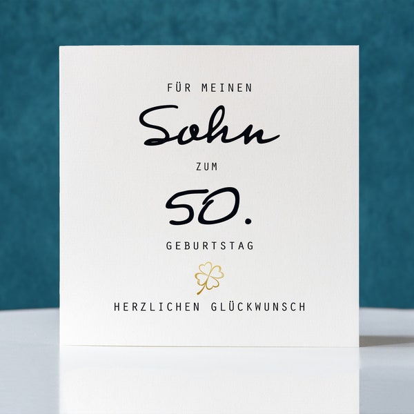 Geburtstagskarte Sohn zum 50. Geburtstag , Klappkarte personalisiert, mit Umschlag, auch Tochter, Schwiegersohn, Schwiegertochter