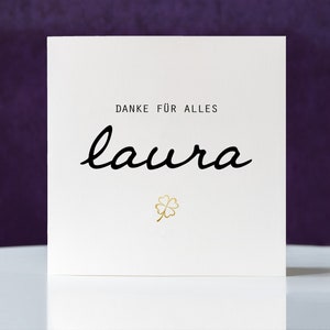 Dankeskarte personalisiert "DANKE FÜR ALLES" mit Namen, Klappkarte quadratisch, 15,5x15,5cm, mit Umschlag, dankbar sein, Abschiedsgeschenk