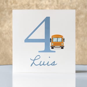 Geburtstagskarte Kinder, Jungen Motiv "Bus", Klappkarte quadratisch, Faltkarte 15,5cmx15,5cm,mit Umschlag, Geschenk personalisierbar