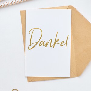 Postkarte A6 mit Gold "Danke!" Goldaufkleber, Hochformat, personalisiert, mit Umschlag, danke sagen, Handmade