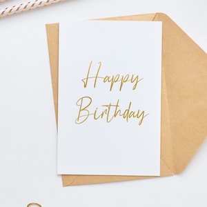 Postkarte A6 mit Gold "Happy Birthday" Goldaufkleber, Hochformat, personalisiert, mit Umschlag, danke sagen, Handmade