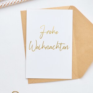 Weihnachtskarte, Postkarte A6 mit Gold "Frohe Weihnachten" Goldaufkleber, Hochformat, personalisiert, mit Umschlag, danke sagen, Handmade
