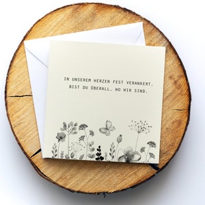 Mourning card, condolence card "In our heart", motif "Flower field", folding card square, 15.5 x 15.5 cm, with envelope, card customizable