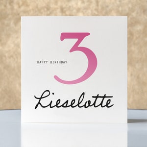 Geburtstagskarte Kinder, für Mädchen, Rosa, Klappkarte quadratisch, Faltkarte 15,5cmx15,5cm,mit Umschlag, Geschenk personalisierbar