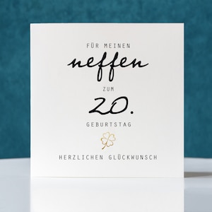 Geburtstagskarte Neffe personalisiert , Neffen zum 20. Geburtstag, mit Kuvert, Klappkarte quadratisch,  Faltkarte 15,5x15,5cm