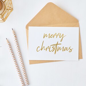 Weihnachtskarte, Postkarte A6 mit Gold "Merry Christmas" Goldaufkleber, Querformat, personalisiert, mit Umschlag, danke sagen, Handmade
