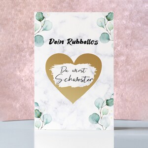 Schwangerschaft verkünden, Rubbelkarte "Du wirst Schwester" mit Herz zum Freirubbeln, A6, inklusive Kuvert, Glückslos, Babyparty