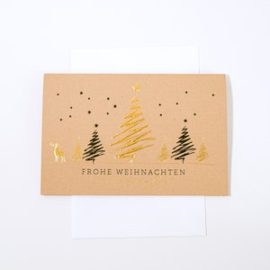 Karte Weihnachten Tannenbaum Gold personalisiert Kraftpapier - Karte Frohe Weinachten personalisiert -Karte Weihnachten handgemacht-Umschlag