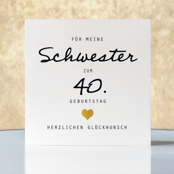 Geburtstagskarte Schwester zum 40. Geburtstag personalisiert Etsy.de