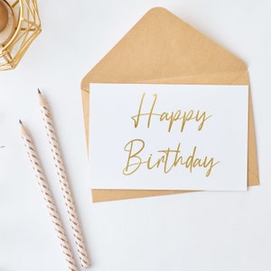 Postkarte A6 mit Gold "Happy Birthday" Goldaufkleber, Querformat, personalisiert, mit Umschlag, danke sagen, Handmade