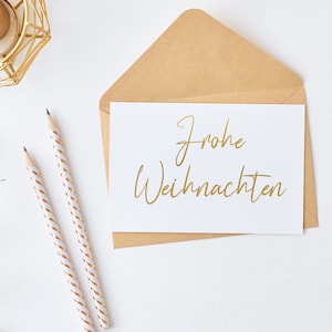 Weihnachtskarte, Postkarte A6 mit Gold "Frohe Weihnachten" Goldaufkleber, Querformat, personalisiert, mit Umschlag, danke sagen, Handmade
