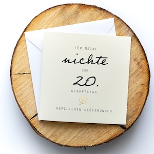 Geburtstagskarte, Klappkarte quadratisch, Nichte zum 20. Geburtstag, Faltkarte 15,5x15,5cm