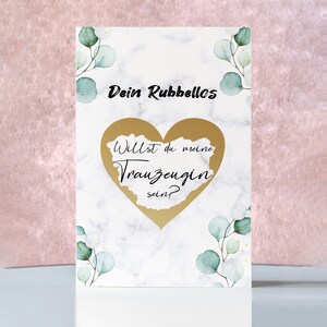 Rubbelkarte "Willst du meine Trauzeugin sein?" mit Herz zum Freirubbeln, A6, inklusive Kuvert, Glückslos, Hochzeit, Trauzeugen fragen