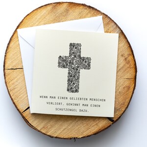 Trauerkarte, Beileidskarte "Schutzengel", Motiv "Kreuz 3", Klappkarte quadratisch, 15,5x15,5cm,mit Umschlag, Karte personalisierbar