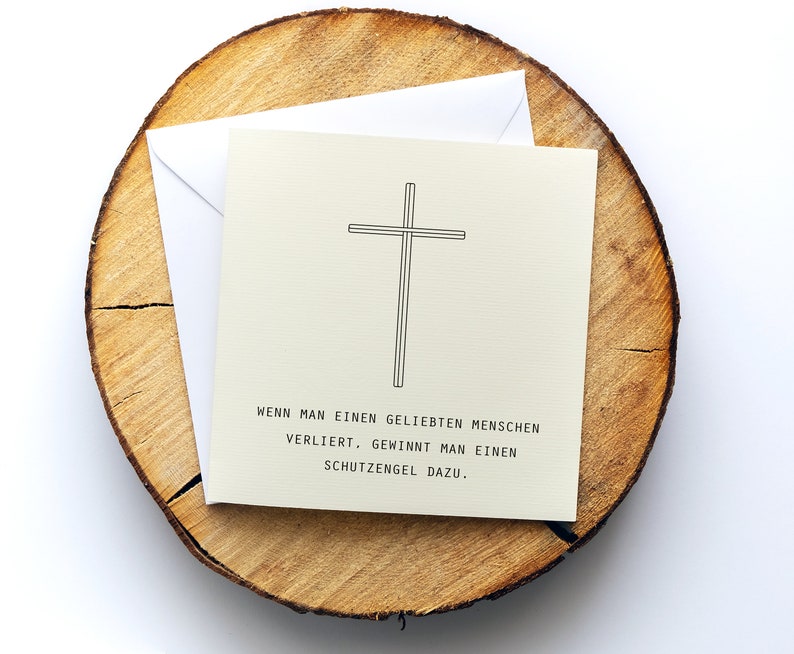 Mourning card, condolence card Guardian Angel, motif Flower Field, folding card square, 15.5 x 15.5 cm, with envelope, card customizable Kreuz 1