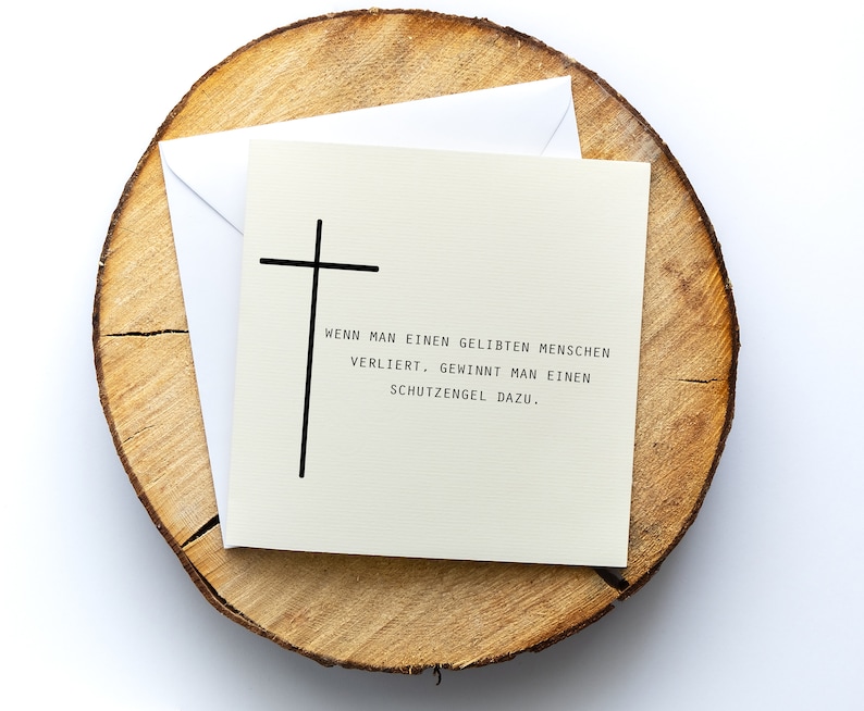 Mourning card, condolence card Guardian Angel, motif Flower Field, folding card square, 15.5 x 15.5 cm, with envelope, card customizable Kreuz 2