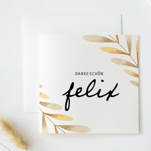 Dankeskarte PREMIUM personalisierbar, "DANKESCHÖN" mit Namen, Klappkarte quadratisch, 15,5x15,5cm, mit Umschlag, Abschiedsgeschenk