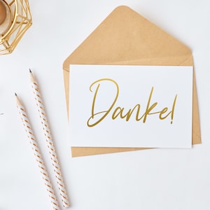 Postkarte A6 mit Gold "Danke!" Goldaufkleber, Querformat, personalisiert, mit Umschlag, danke sagen, Handmade