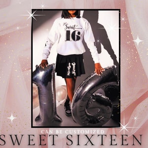 Customized Sweet Sixteen Pleated Birthday Skirt Set | Birthday Outfit | Sweet Sixteen Sweatshirt | Sweet Sixteen