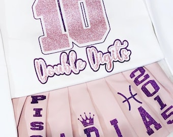 Customized Girls pleated skirt birthday set / Double Digits Birthday / 10th Birthday Set