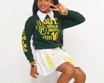 Personalized 10th Birthday Outfit: Sweatshirt & Skirt Set