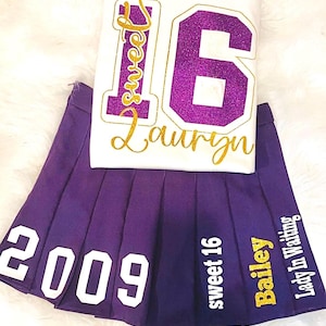 Customized Sweet Sixteen Pleated Birthday Skirt Set | Birthday Outfit | Sweet Sixteen Sweatshirt | Sweet Sixteen