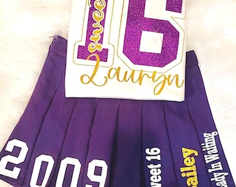 Customized Sweet Sixteen Pleated Birthday Skirt Set | Birthday Outfit | Sweet Sixteen Sweatshirt | Sweet Sixteen