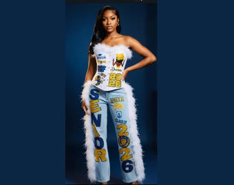 Custom Senior Corset & Jeans Set • Class of 2026 Graduation Outfit
