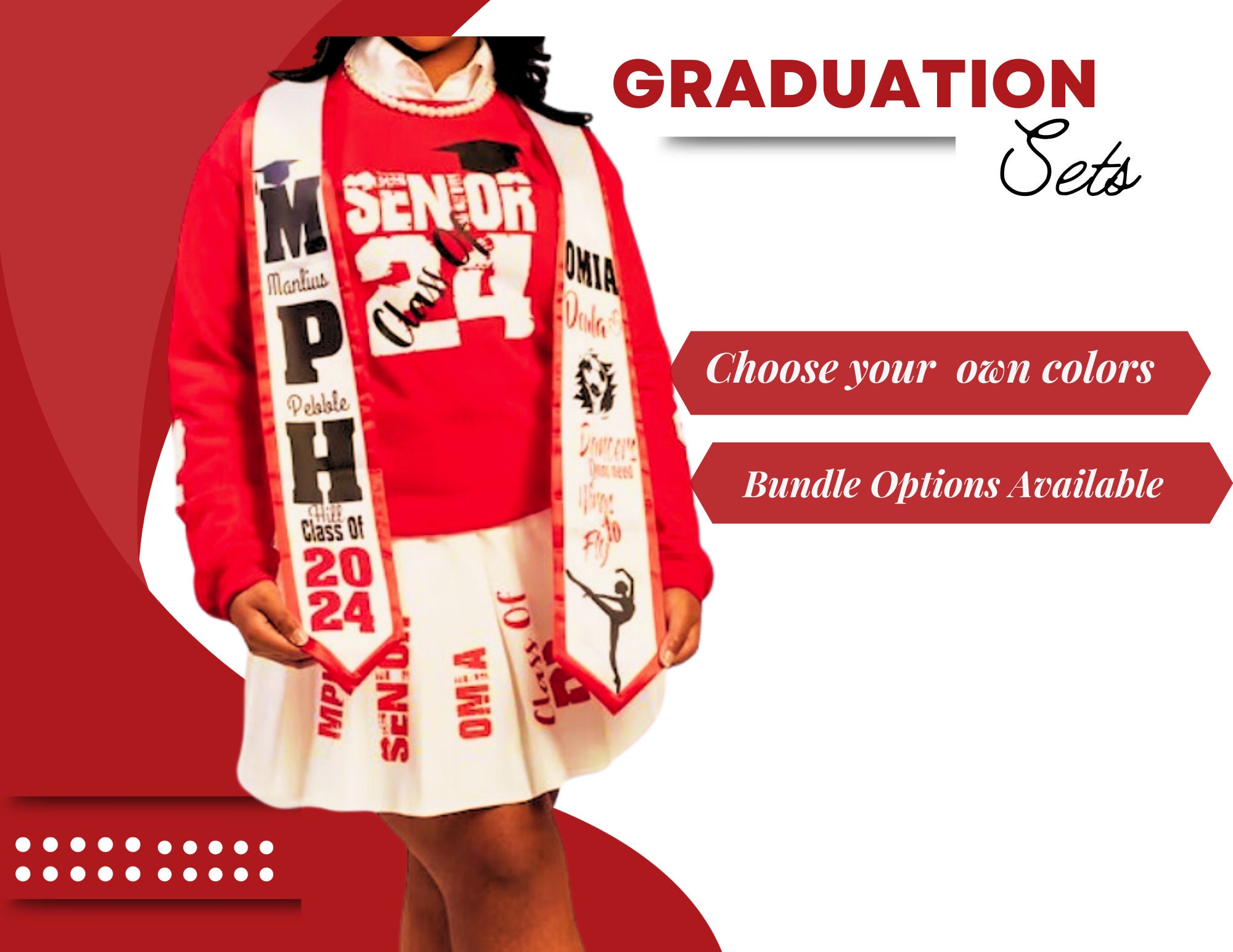 Personalized Senior Graduation 2024 Skirt Set, Graduation Gift, Graduation Outfit, Senior 2024, Graduation Stole, Graduation Skirt Set