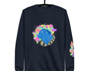 Blue Pianist Sweatshirt with Paint Splatter Sleeve