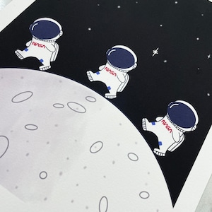 Cartoon Astronauts on the Moon Print